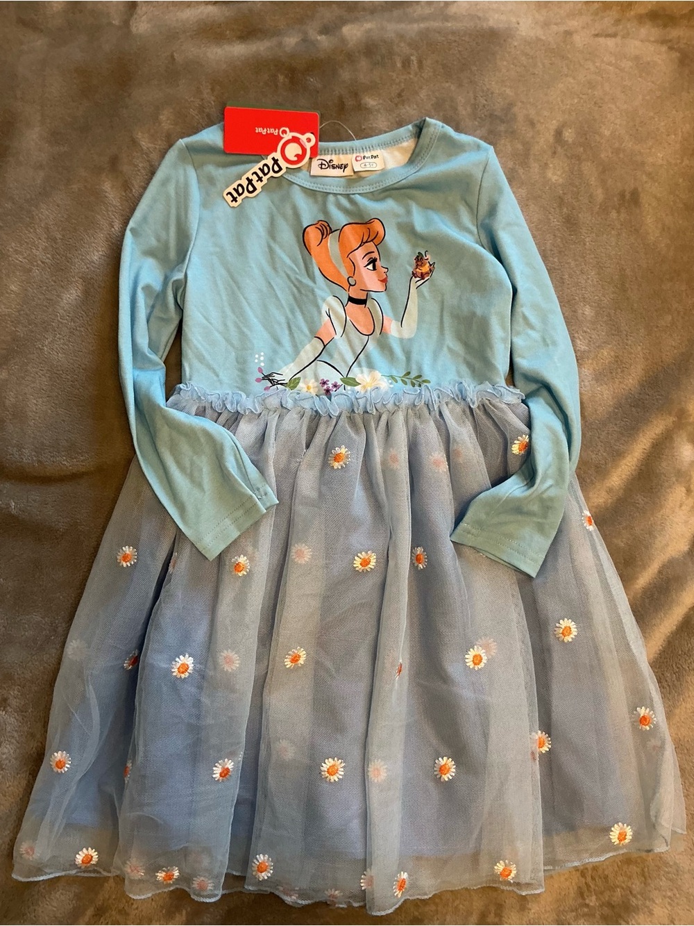 PatPat Light Blue Cinderella Tulle Dress with Daisy Embroidery